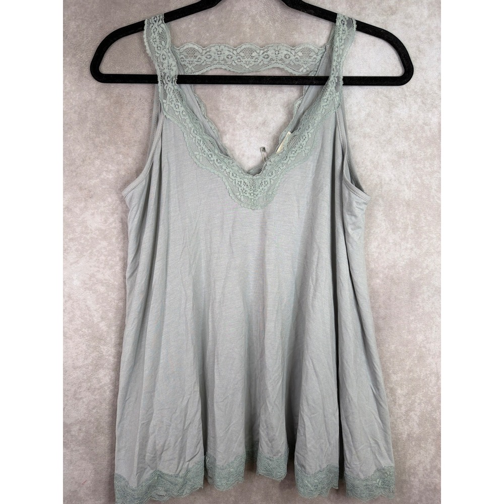 NWT La Miel Penelope Tank Top Womens Small Ash Gray Lace Trim Relaxed Fit